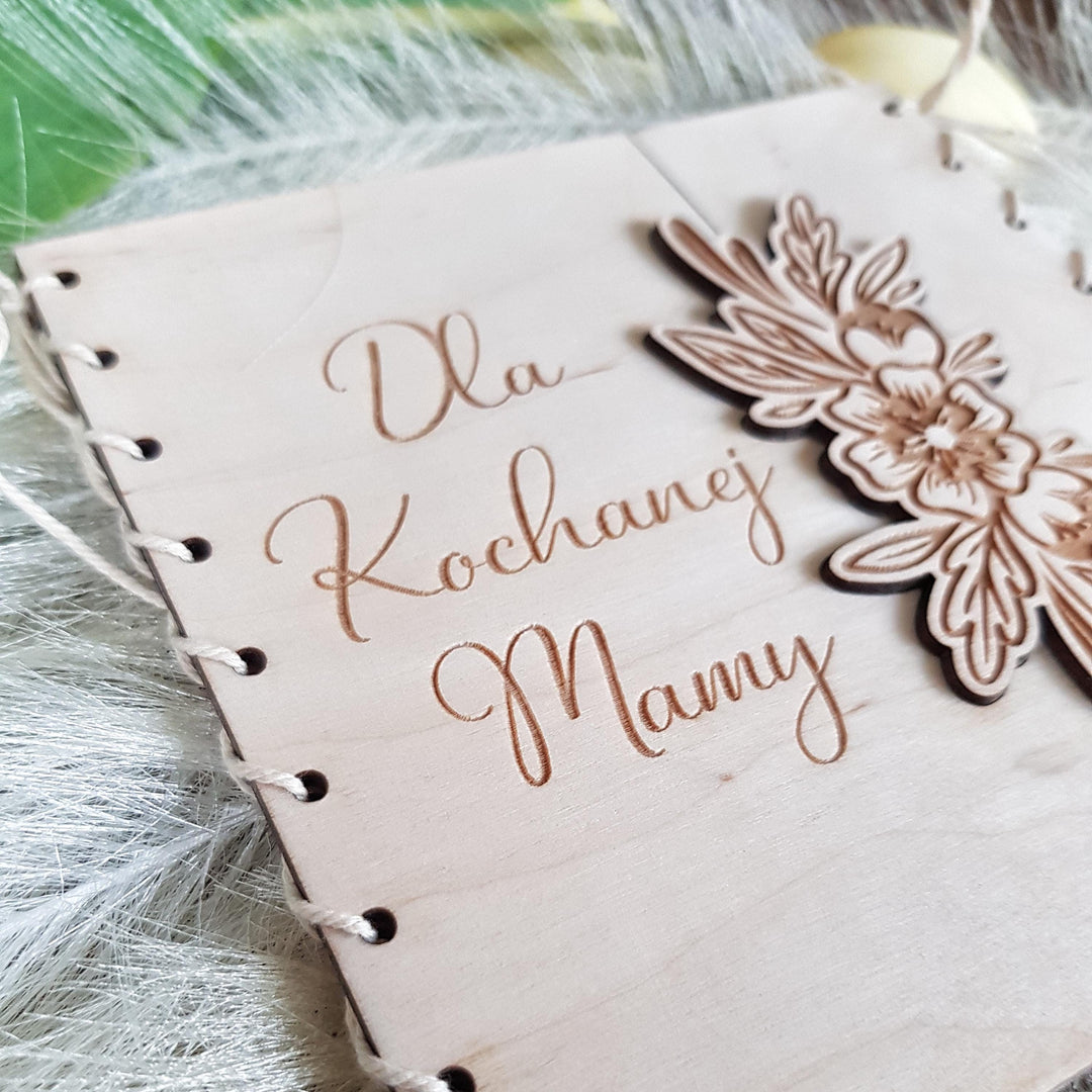 Personalised Rustic Wooden Folding Card - Keepsake for Polish Mother's Day - Kartka Prezent na Dzien Mamy