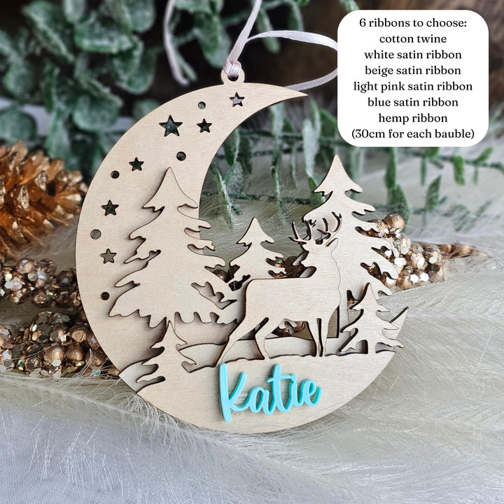 Personalised Christmas 3D Wooden Ornament With Name - Rustic Christmas Tree Bauble - Festive Boho Decorations - Baby's First Christmas