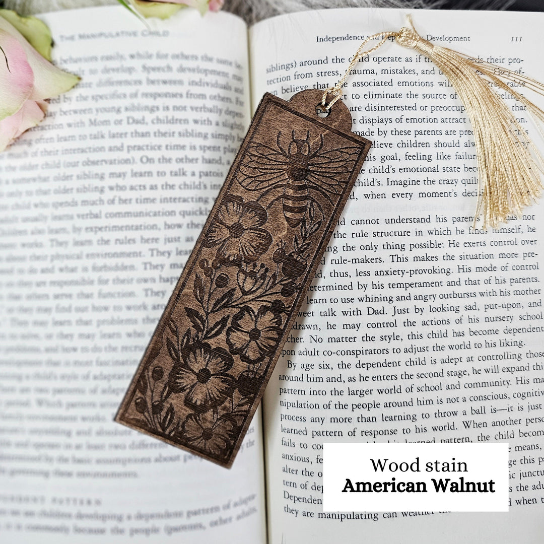 Bee Wooden Bookmark, Personalised Laser Engraved Gift for Book Lover