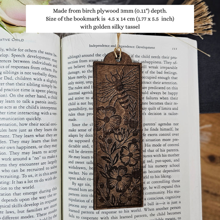 Bee Wooden Bookmark, Personalised Laser Engraved Gift for Book Lover