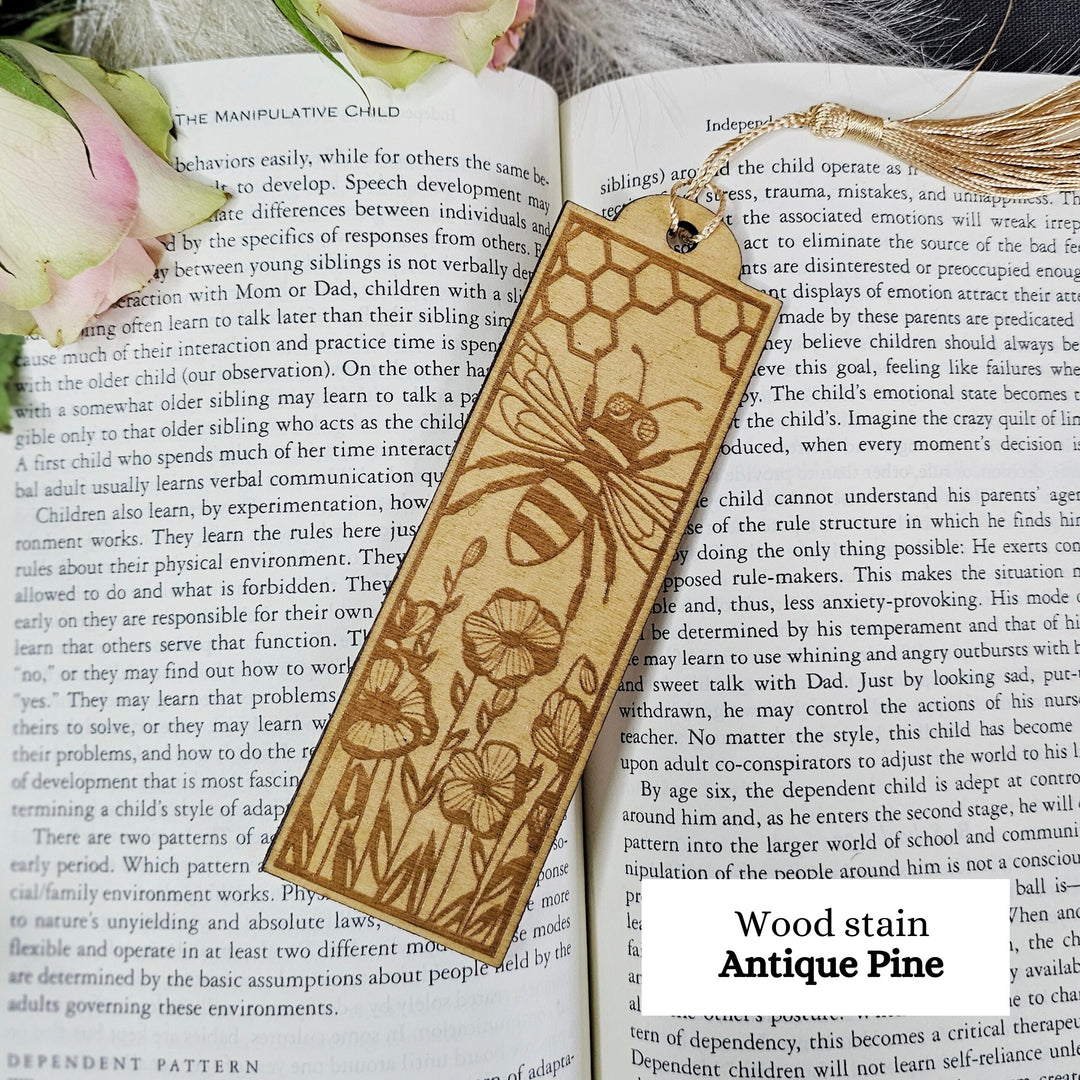 Bee Wooden Bookmark, Personalised Laser Engraved Gift for Book Lover