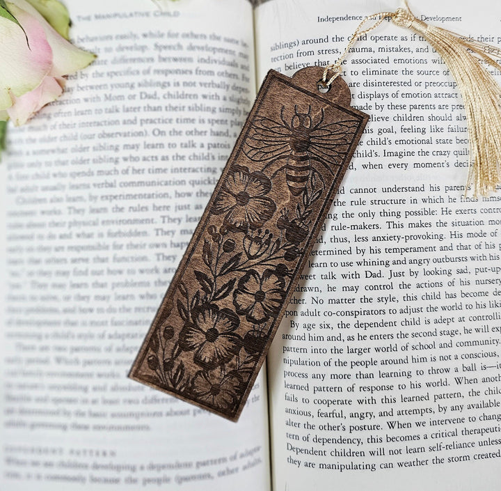 Bee Wooden Bookmark, Personalised Laser Engraved Gift for Book Lover