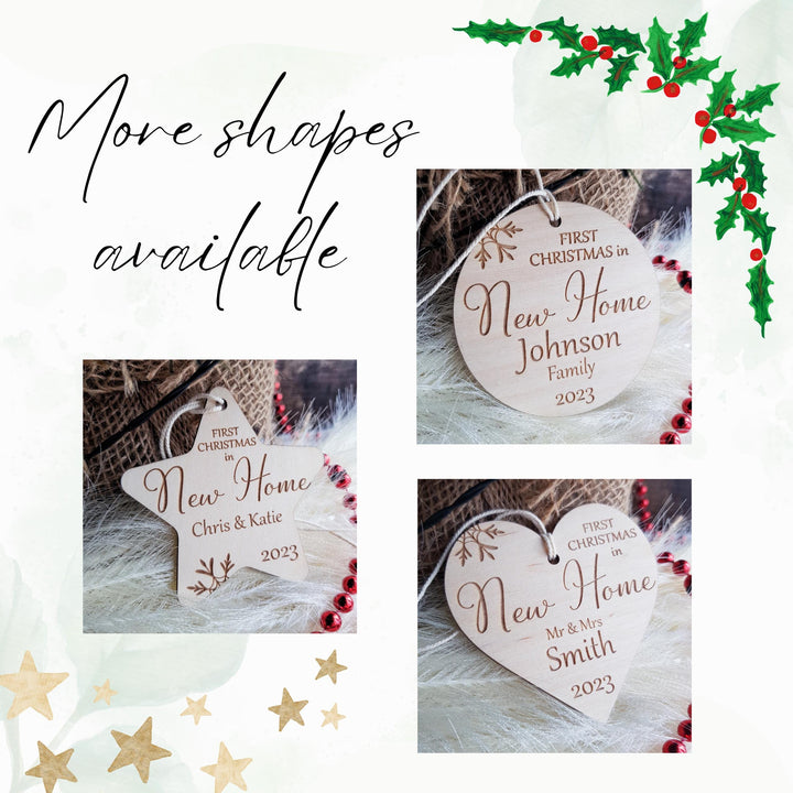 Custom New Home Christmas Bauble - Handmade Wooden First Christmas Ornament - Personalised Housewarming Gift