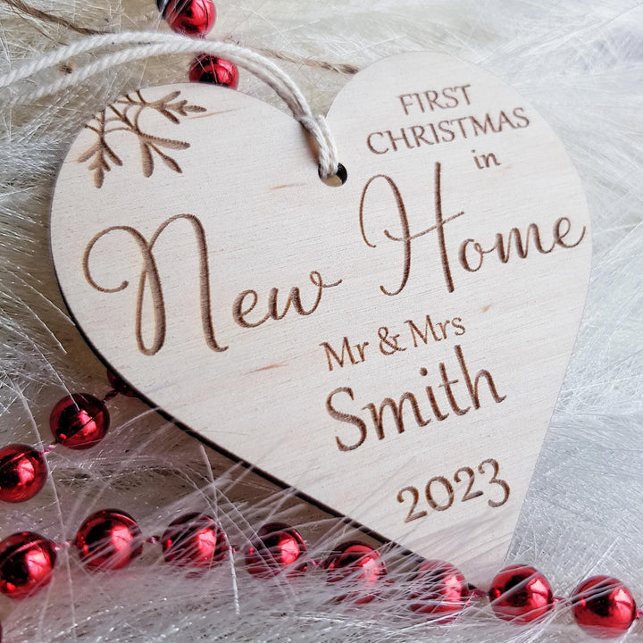 Custom New Home Christmas Wooden Bauble - Personalised Housewarming Gift - Handmade First Christmas Ornament