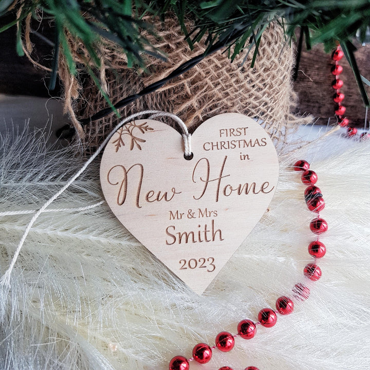 Custom New Home Christmas Wooden Bauble - Personalised Housewarming Gift - Handmade First Christmas Ornament