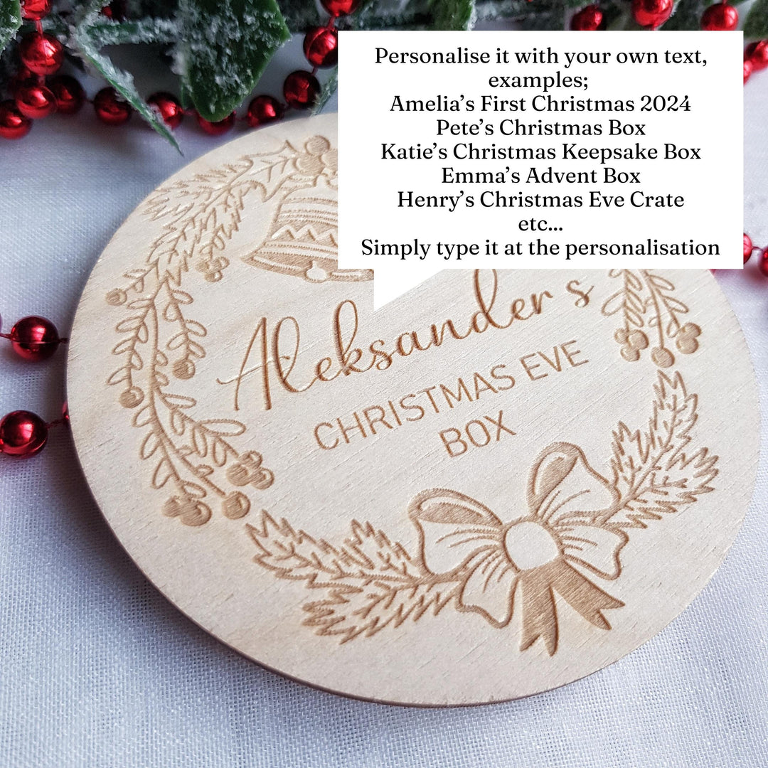 Personalised Baby First Christmas disc, Christmas Eve Box / Crate label, Milestone Card/Discs Photo Prop Plaque | Social Media Flat Lay Prop