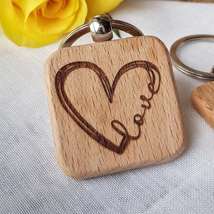 Love Heart Wooden Keyring