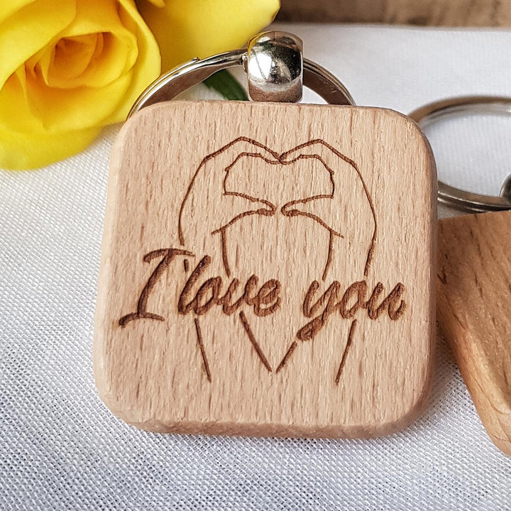 I Love You Wooden Keyring