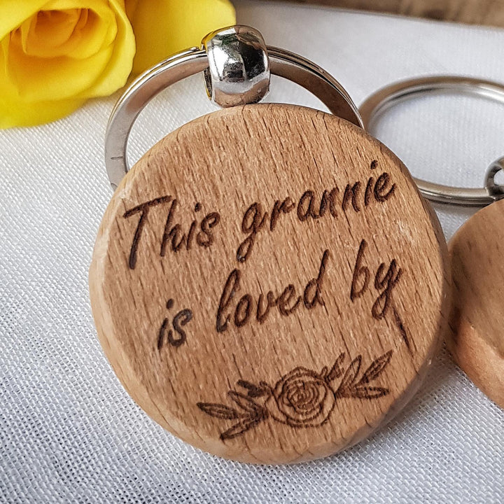 Personalised Wooden Keyring This grannie is loved by...