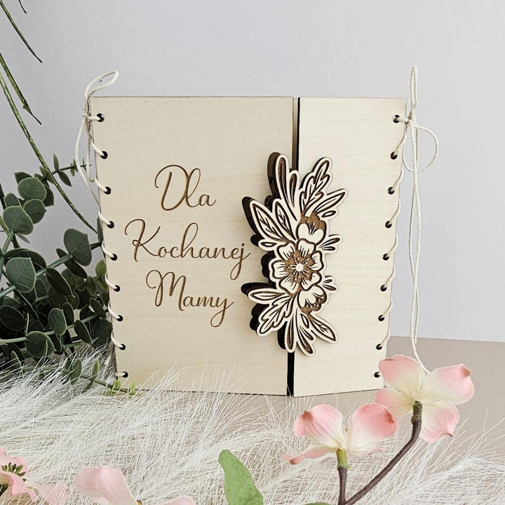 Personalised Rustic Wooden Folding Card - Keepsake for Polish Mother's Day - Kartka Prezent na Dzien Mamy