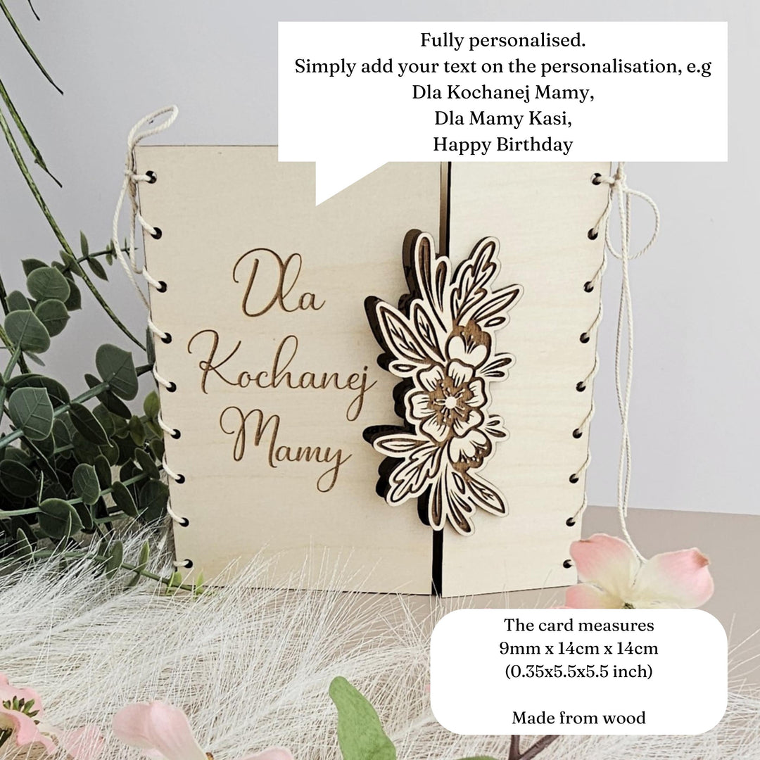 Personalised Rustic Wooden Folding Card - Keepsake for Polish Mother's Day - Kartka Prezent na Dzien Mamy