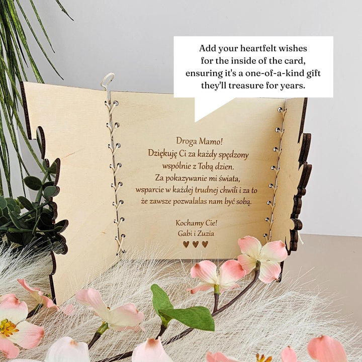 Personalised Rustic Wooden Folding Card - Keepsake for Polish Mother's Day - Kartka Prezent na Dzien Mamy