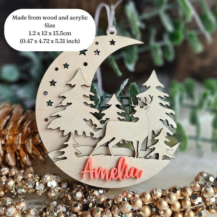 Personalised Christmas 3D Wooden Ornament With Name - Rustic Christmas Tree Bauble - Festive Boho Decorations - Baby's First Christmas