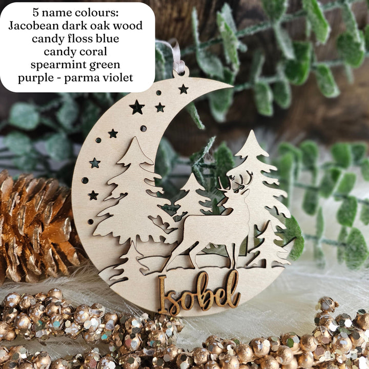 Personalised Christmas 3D Wooden Ornament With Name - Rustic Christmas Tree Bauble - Festive Boho Decorations - Baby's First Christmas