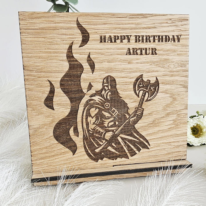 Personalised Birthday Gift Knight Dark Ages - Standing Wooden Keepsake - Medieval Viking