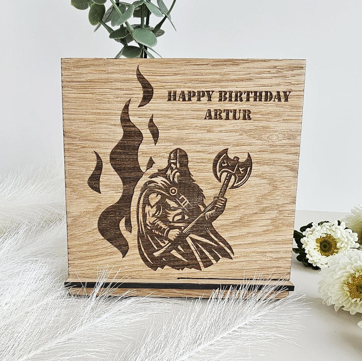 Personalised Birthday Gift Knight Dark Ages - Standing Wooden Keepsake - Medieval Viking