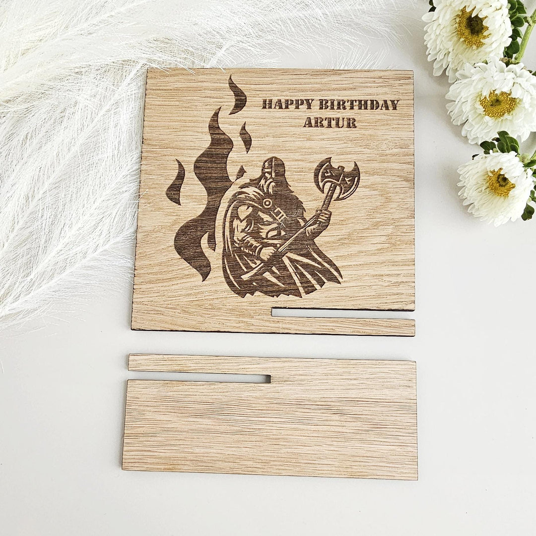 Personalised Birthday Gift Knight Dark Ages - Standing Wooden Keepsake - Medieval Viking