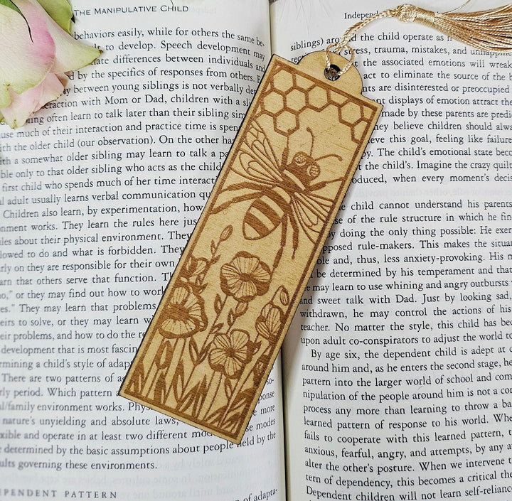 Bee Wooden Bookmark, Personalised Laser Engraved Gift for Book Lover