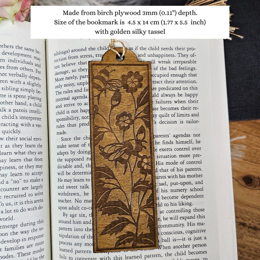 Bee Wooden Bookmark, Personalised Laser Engraved Gift for Book Lover