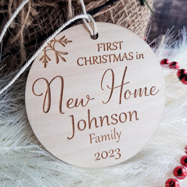 Custom New Home Christmas Bauble - Personalised Housewarming Gift - Handmade Wooden First Christmas Ornament