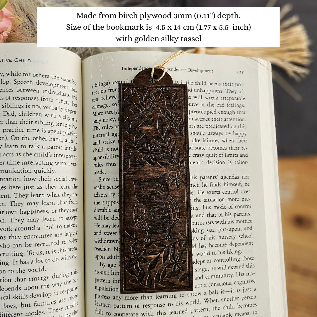 Owl Wooden Bookmark, Personalised Laser Engraved Book Lover Gift