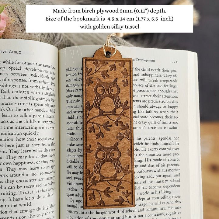 Owl Wooden Bookmark, Personalised Laser Engraved Book Lover Gift