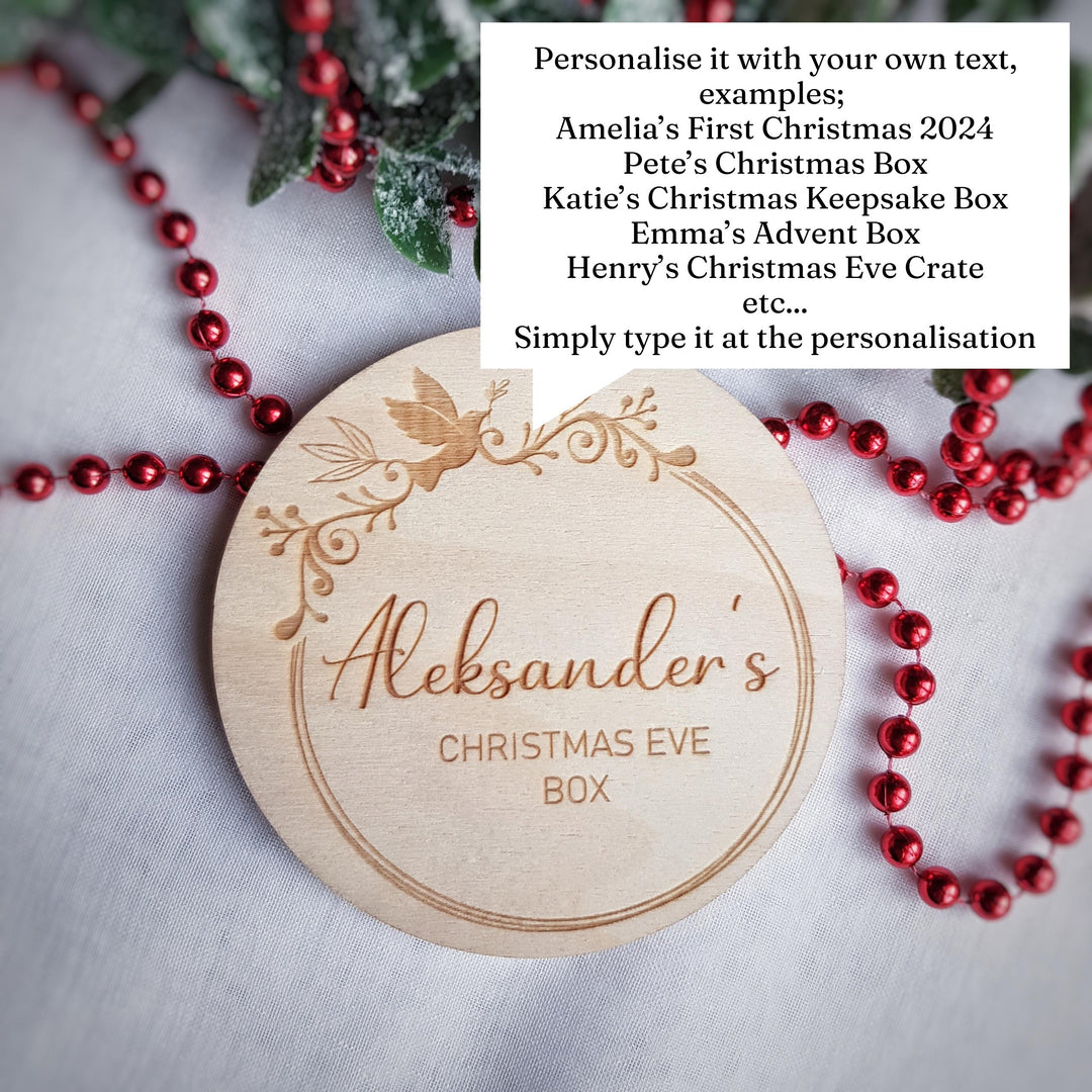 Personalised Christmas Eve Box / Crate label, Baby First Christmas disc, Milestone Card/Discs Photo Prop Plaque | Social Media Flat Lay Prop