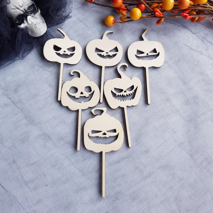 Set of 6 Wooden Halloween Cupcake Toppers Picks, Spooky and Creepy Ghost Party Decorations