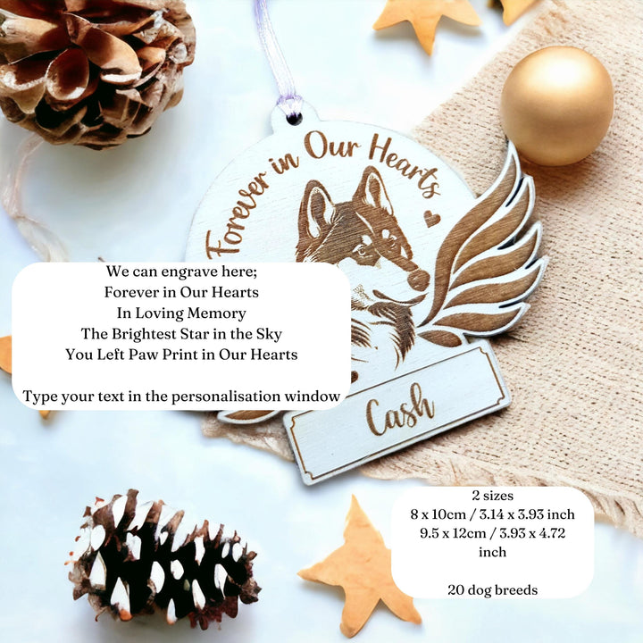 Personalised Memorial Dog Christmas Bauble with Angel Wings, Pet Loss Ornament, Bereavement Gift, Wooden Keepsake, Sympathy Gift