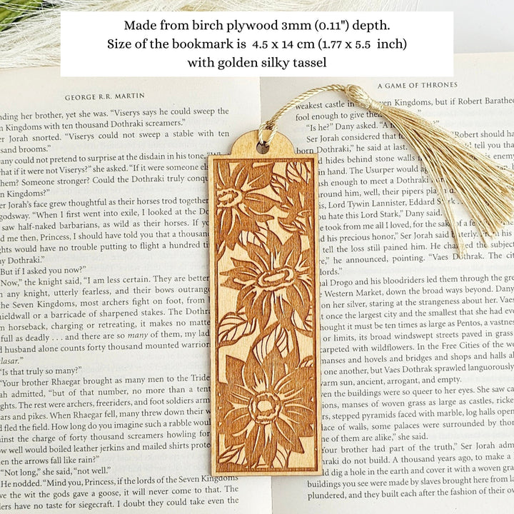 Sunflower Wooden Bookmark, Personalised Laser Engraved Book Lover Gift