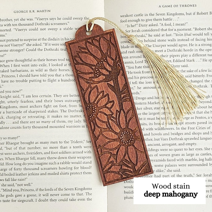 Sunflower Wooden Bookmark, Personalised Laser Engraved Book Lover Gift