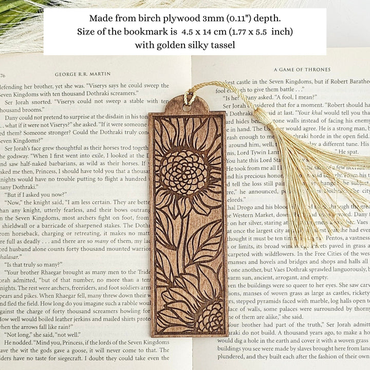 Sunflower Wooden Bookmark, Personalised Laser Engraved Book Lover Gift