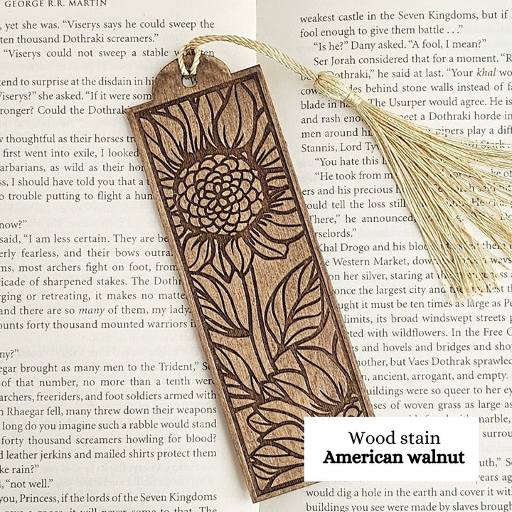 Sunflower Wooden Bookmark, Personalised Laser Engraved Book Lover Gift