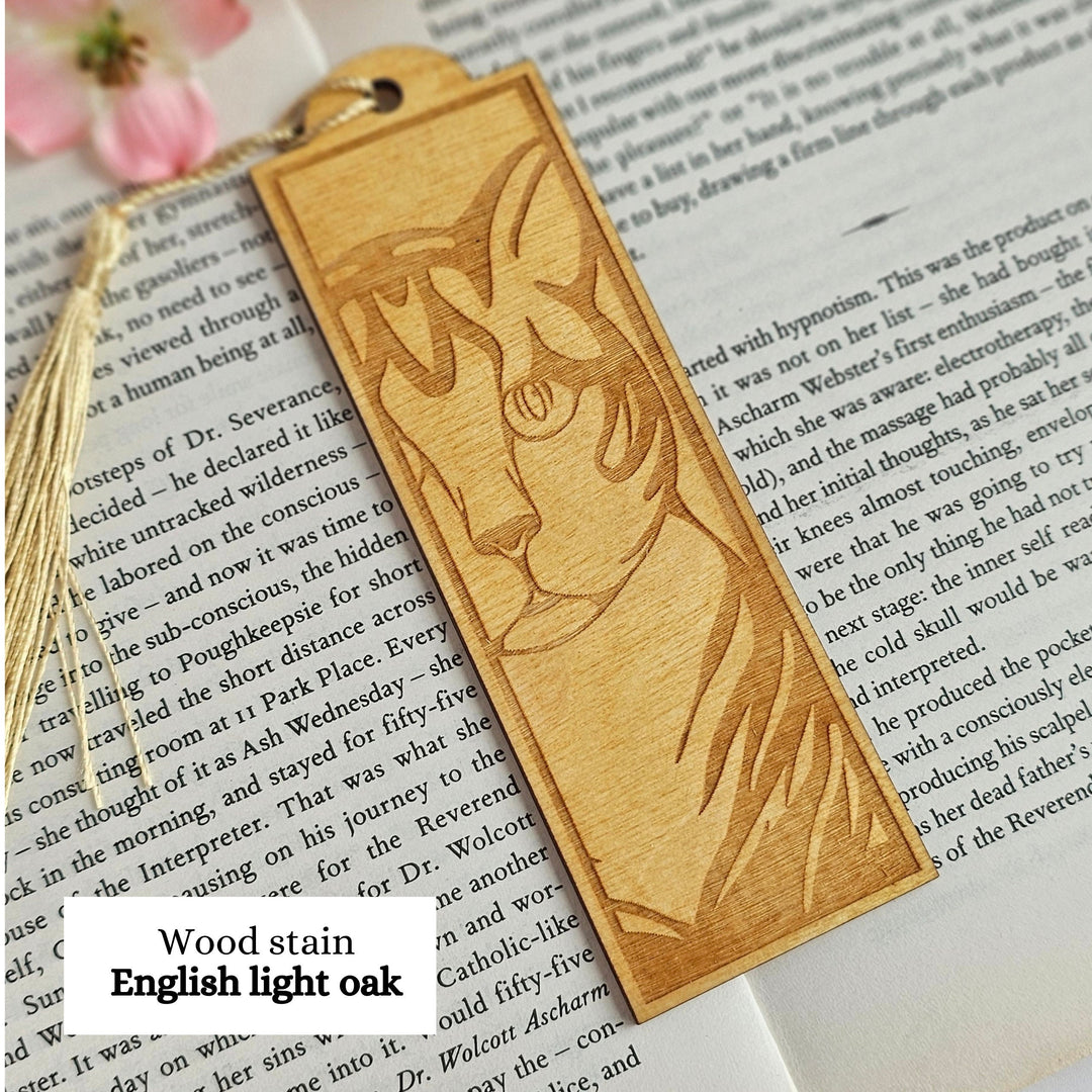 Wild Cat Wooden Bookmark - Personalised Book Lover's Engraved Gift