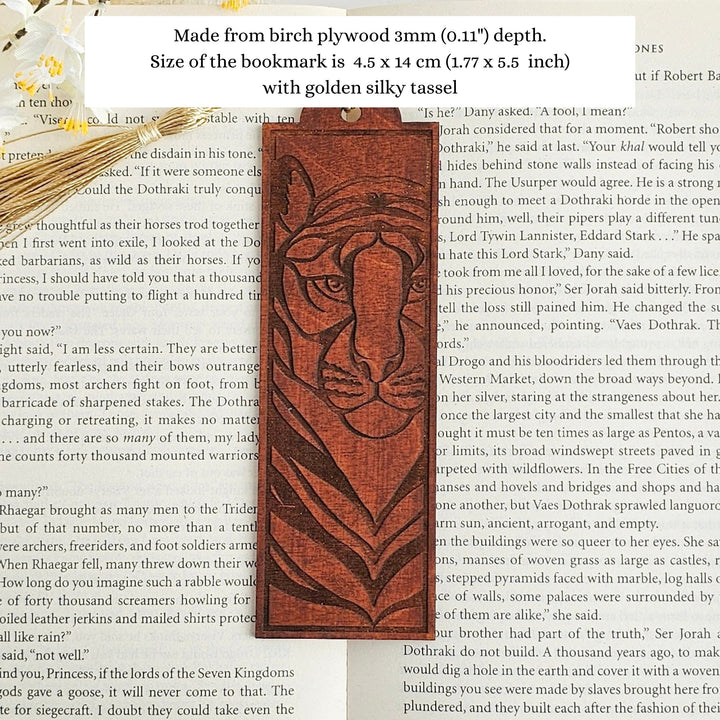 Tiger Wooden Bookmark - Personalised Book Lover's Engraved Gift