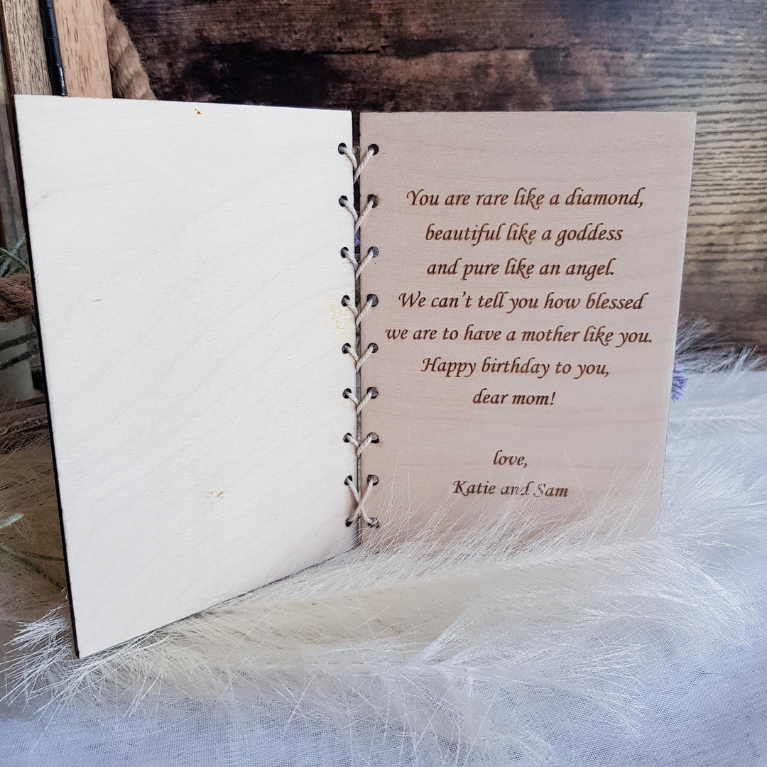 Personalised Birthday Card for Mother - Bee Mum and Child Rustic Wooden Keepsake - Perfect Gift for Grandmothers and Aunties