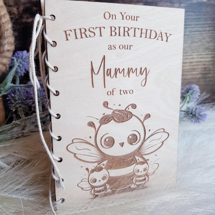 Personalised Birthday Card for Mother - Bee Mum and Child Rustic Wooden Keepsake - Perfect Gift for Grandmothers and Aunties