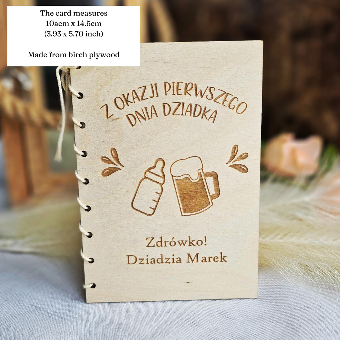 Personalised Wooden Card Polish Grandfather's Day Rustic Keepsake