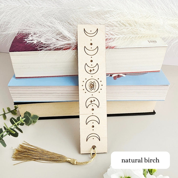 Celestial Moon Phase Wooden Bookmark - Personalised Engraved Book Lover's Gift