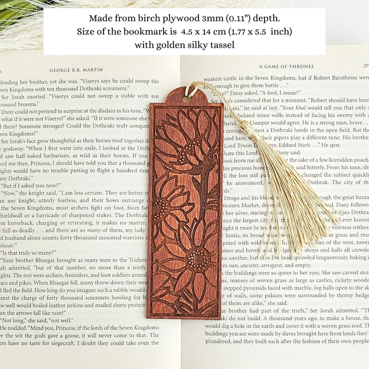 Sunflower Wooden Bookmark, Personalised Laser Engraved Book Lover Gift