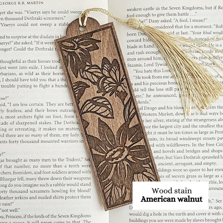 Sunflower Wooden Bookmark, Personalised Laser Engraved Book Lover Gift