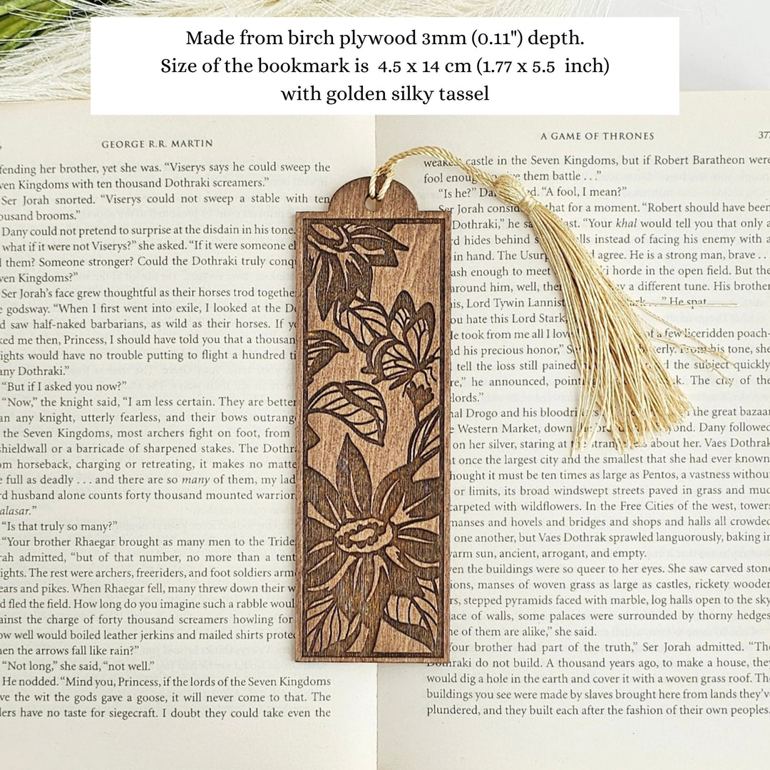 Sunflower Wooden Bookmark, Personalised Laser Engraved Book Lover Gift