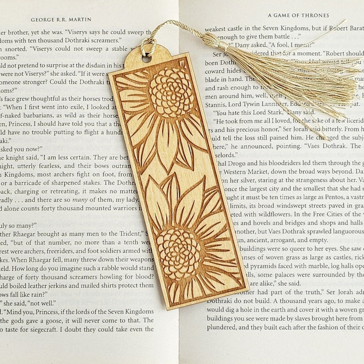 Sunflower Wooden Bookmark, Personalised Laser Engraved Book Lover Gift