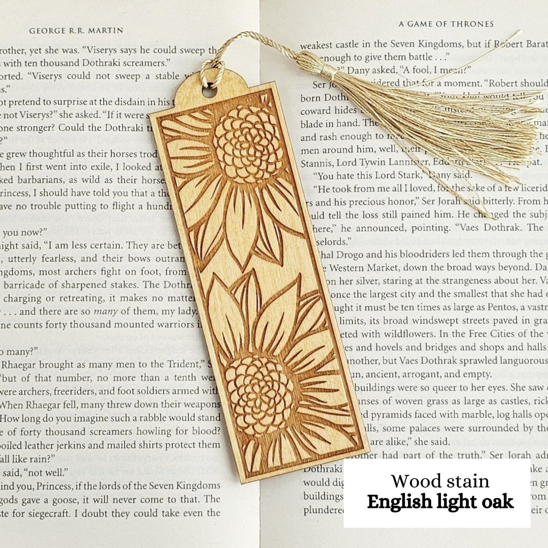 Sunflower Wooden Bookmark, Personalised Laser Engraved Book Lover Gift