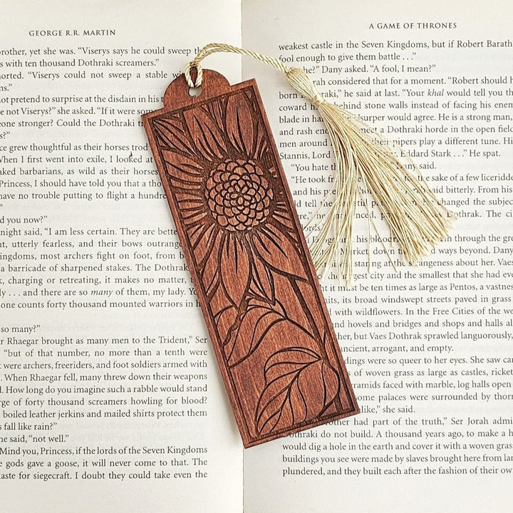 Sunflower Wooden Bookmark, Personalised Laser Engraved Book Lover Gift