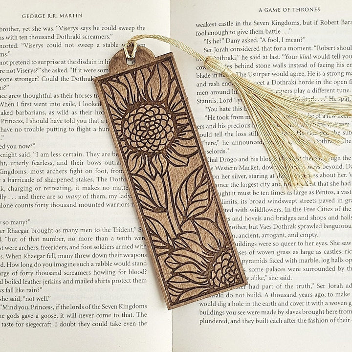 Sunflower Wooden Bookmark, Personalised Laser Engraved Book Lover Gift