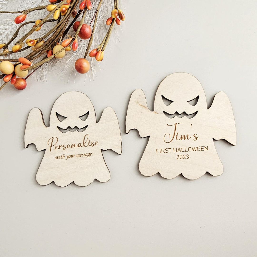 Baby's First Halloween Personalised Ghost Wooden Disc, Party Invitations, Spooky Decorations, Milestone Cards, Photo Props