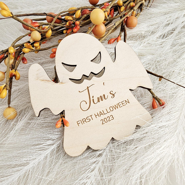 Baby's First Halloween Personalised Ghost Wooden Disc, Party Invitations, Spooky Decorations, Milestone Cards, Photo Props