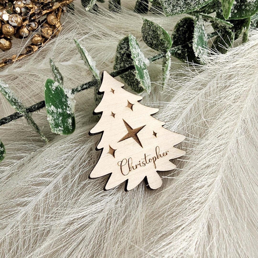 Christmas Place Setting Winter Weddings - Rustic Personalised Christmas Tree Table Decorations - Perfect for Christmas Dinners