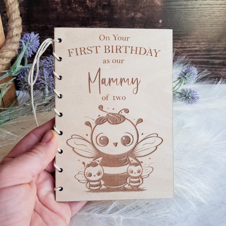 Personalised Birthday Card for Mother - Bee Mum and Child Rustic Wooden Keepsake - Perfect Gift for Grandmothers and Aunties